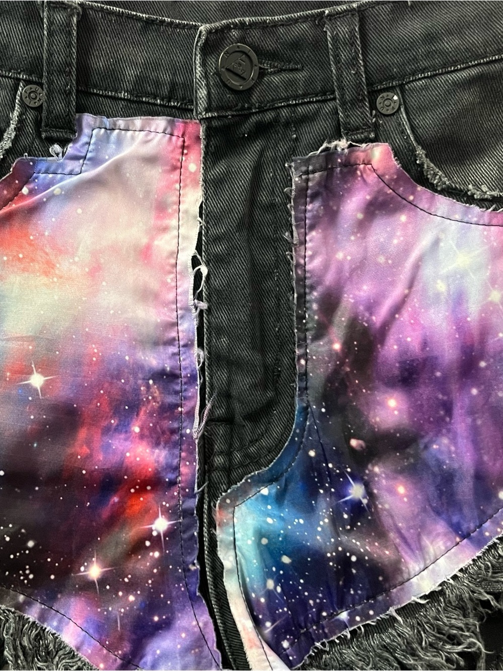 UNIF Space Out High Waist Distressed Galaxy Shorts Size 26 Festival Grunge Y2K - Picture 5 of 8